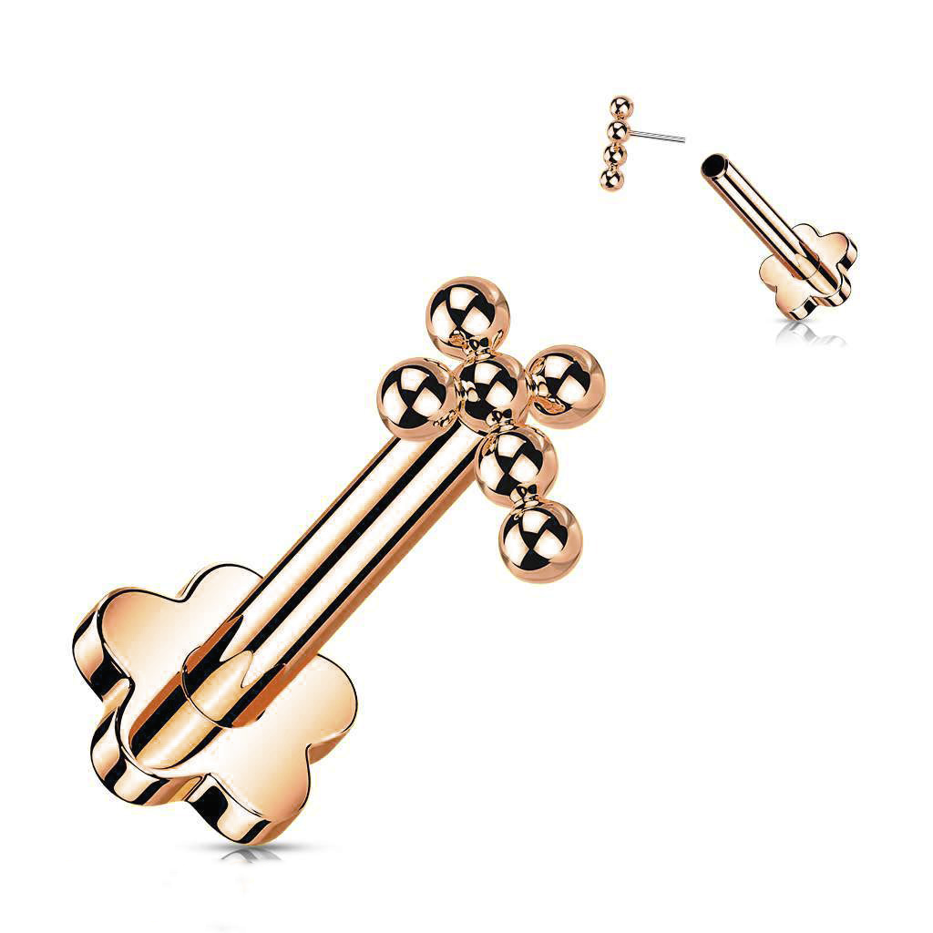 Premium G23 Titanium Fancy Dotwork Cross Threadless Flat Back