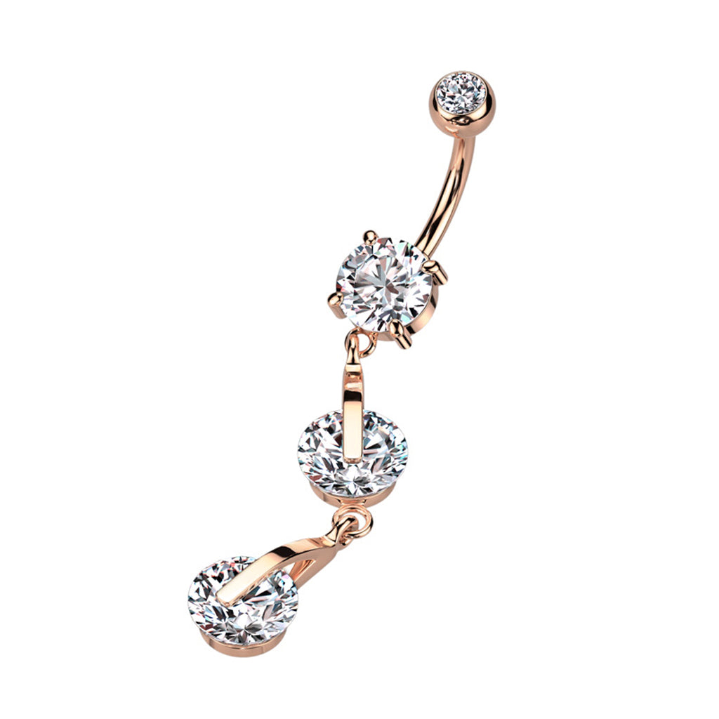 PREMIUM Triple Crystal Clip Navel Dangle 14g
