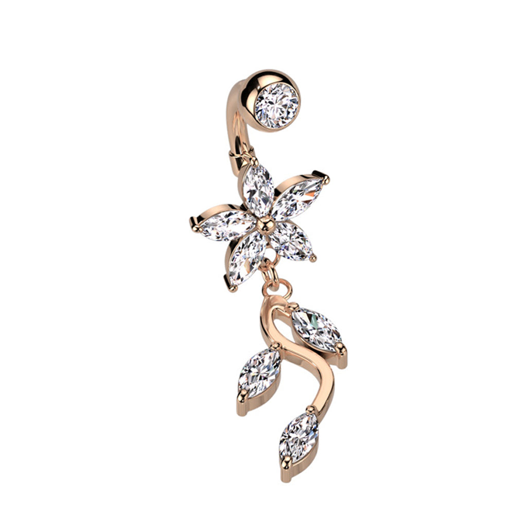 Trailing Floral Leaves Navel Dangle 14g