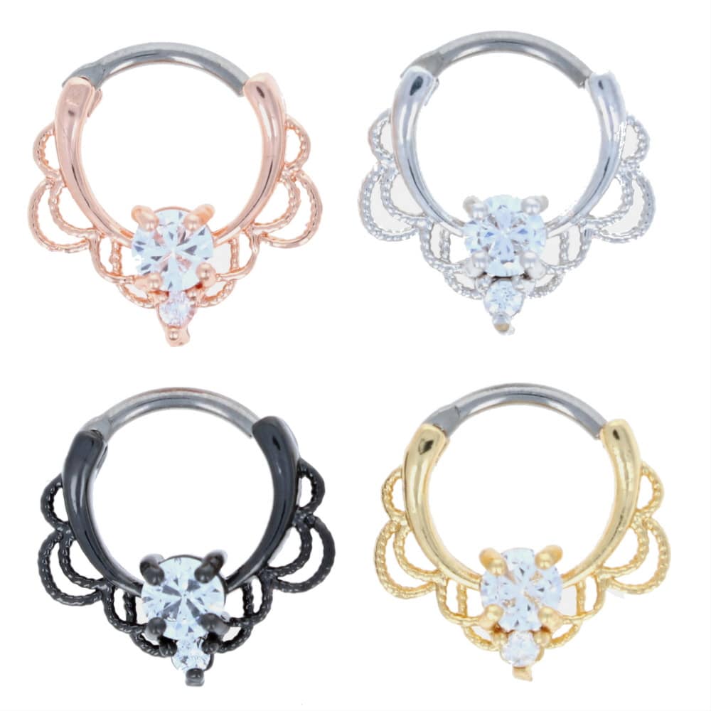 surgical-steel-ion-plated-rose-gold-septum-clickers-hinged-nose-ring-daith-cartilage-victorian-lace-claw-set-clicker-austrian-crystal