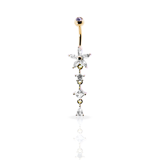 Forest Flower Dangle Belly Button Piercing - Gold