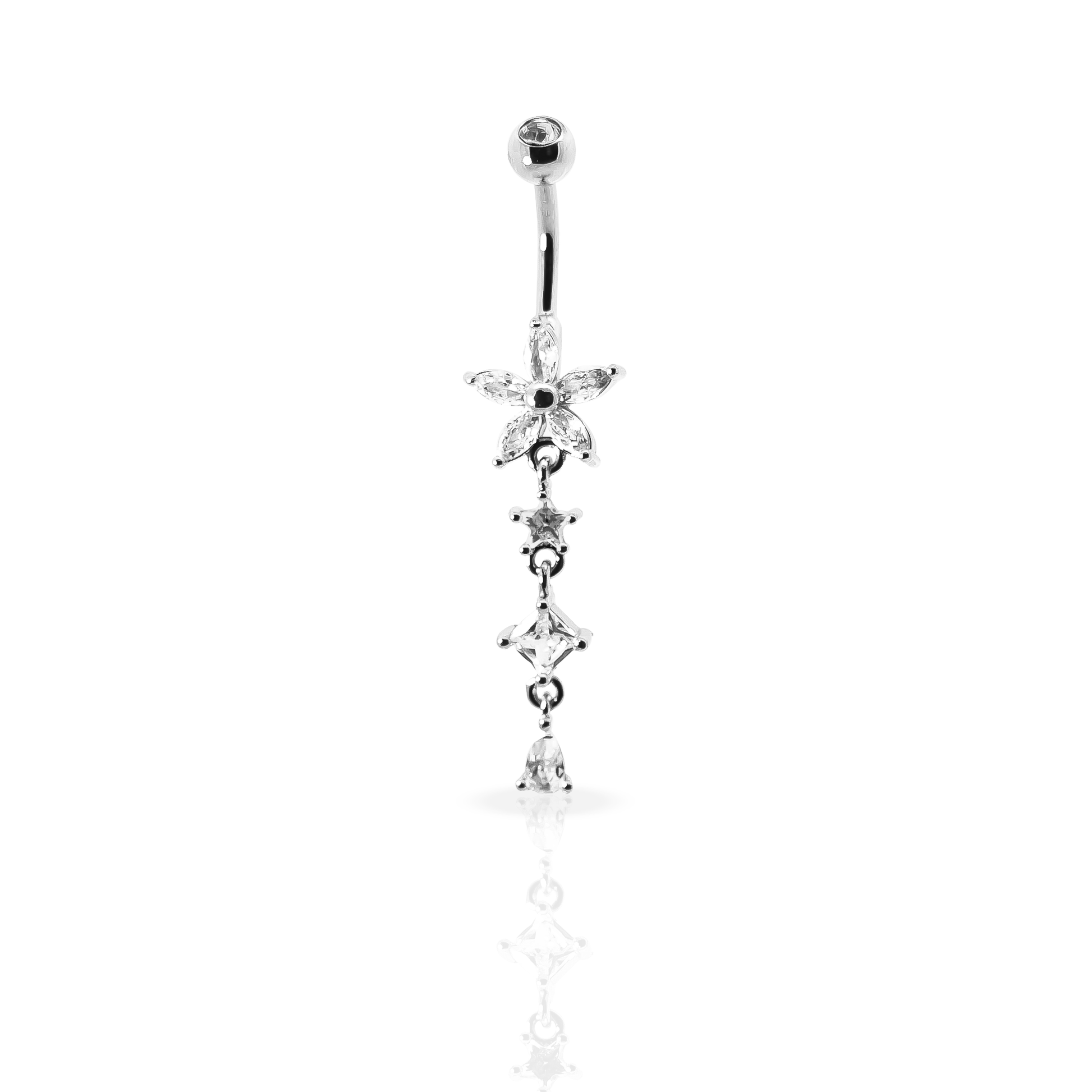 Forest Flower Dangle Belly Button Piercing - Silver