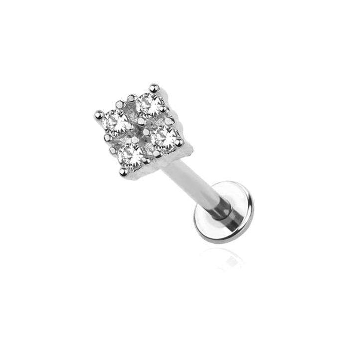 PREMIUM Crystal Square Labret 16G