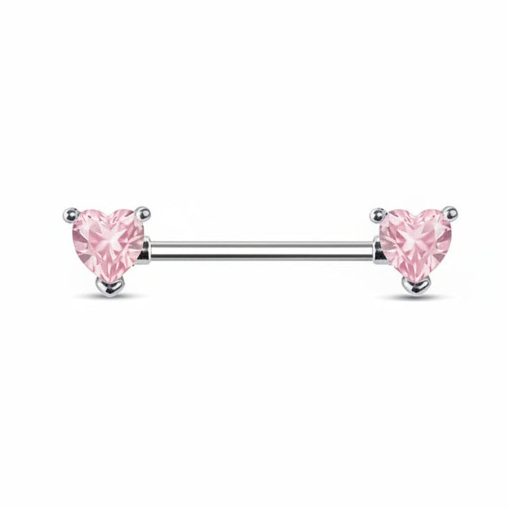 Claw-Set Lovely Heart Crystal Nipple Barbell 14g