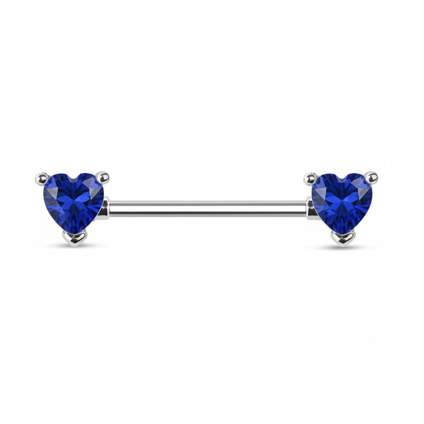 Claw-Set Lovely Heart Crystal Nipple Barbell 14g