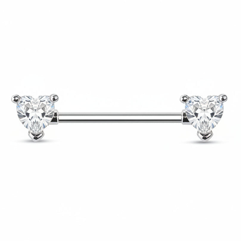Claw-Set Lovely Heart Crystal Nipple Barbell 14g
