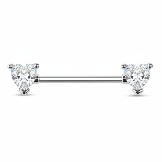 Claw-Set Lovely Heart Crystal Nipple Barbell 14g