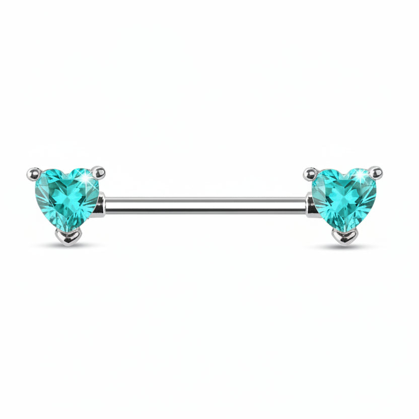 Claw-Set Lovely Heart Crystal Nipple Barbell 14g
