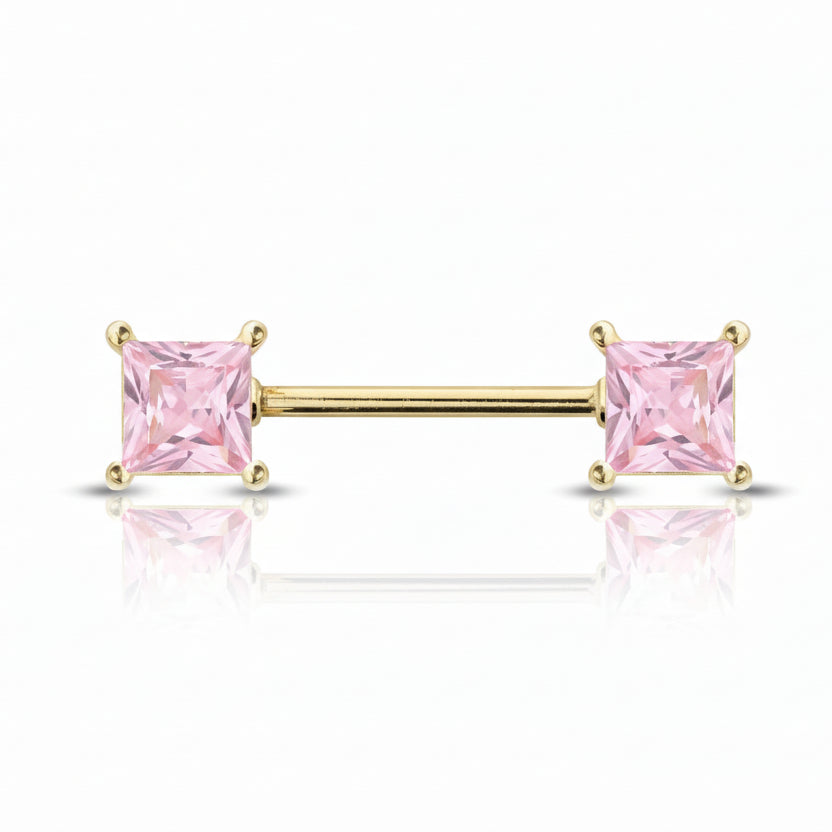 Premium Claw-Set Princess Cut Crystal Nipple Barbell 14g