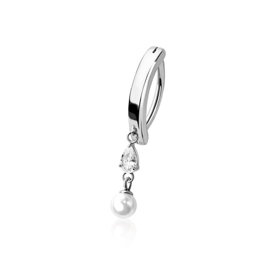 Claw-Set Marquise Crystal Pearl Dangle Clicker 14g