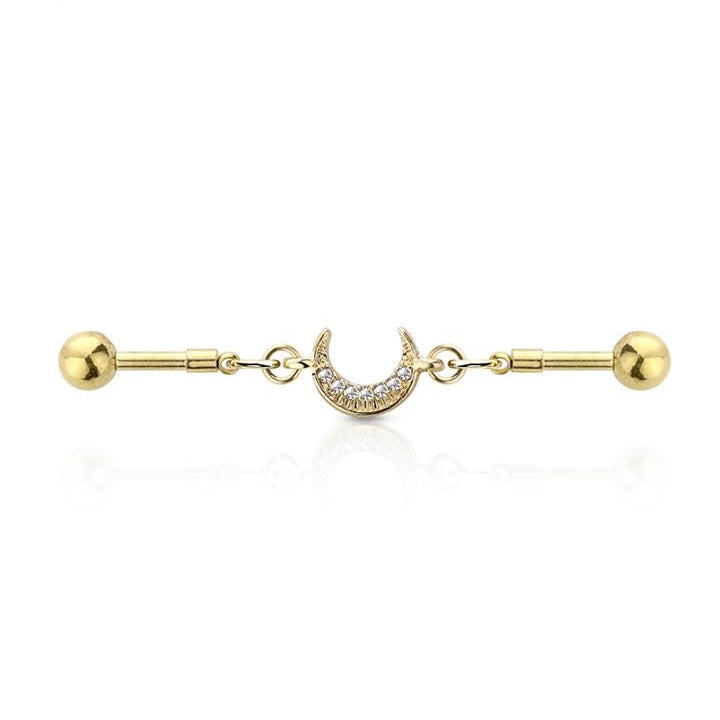 Chain Crystal Moon Industrial Barbell 14g
