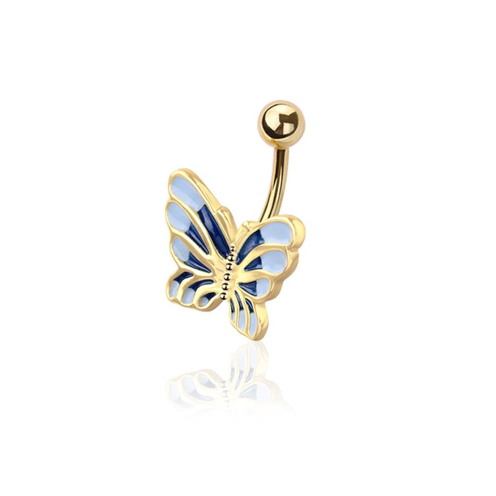 Blue Enamel Butterfly Navel Barbell 14g