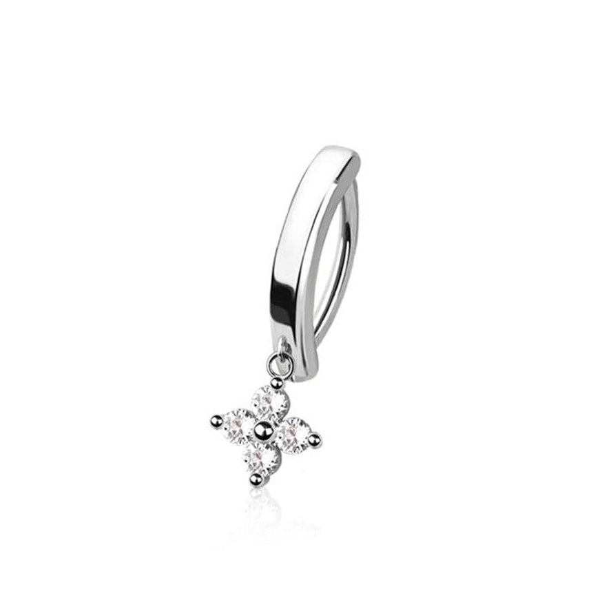 Claw-Set Four-Petal Flower Dangle Clicker 14g