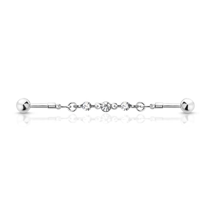 Bezel-set Crystal Chain Industrial Barbell 14g