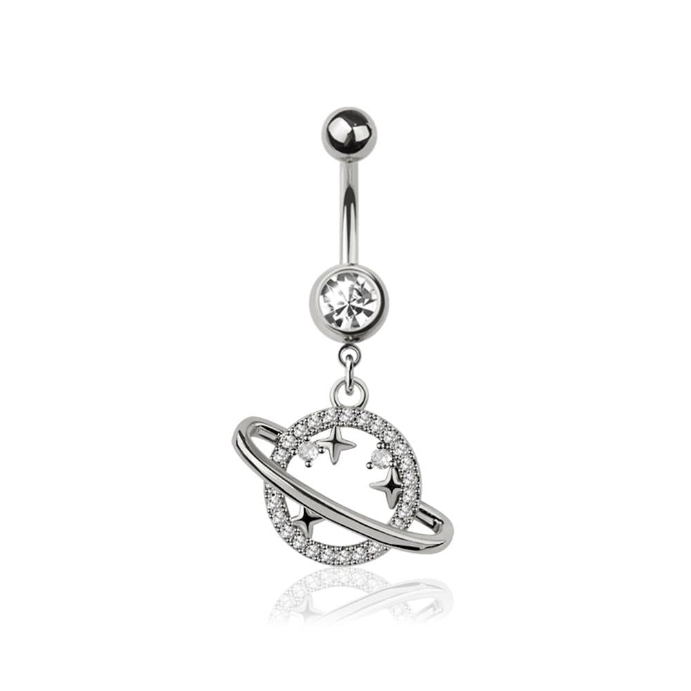 Saturn Crystal Navel Dangle 14g
