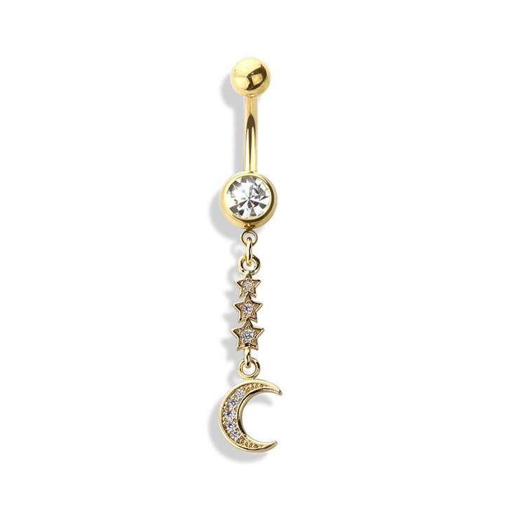 Moon and Stars Tiered Crystal Navel Dangle 14g
