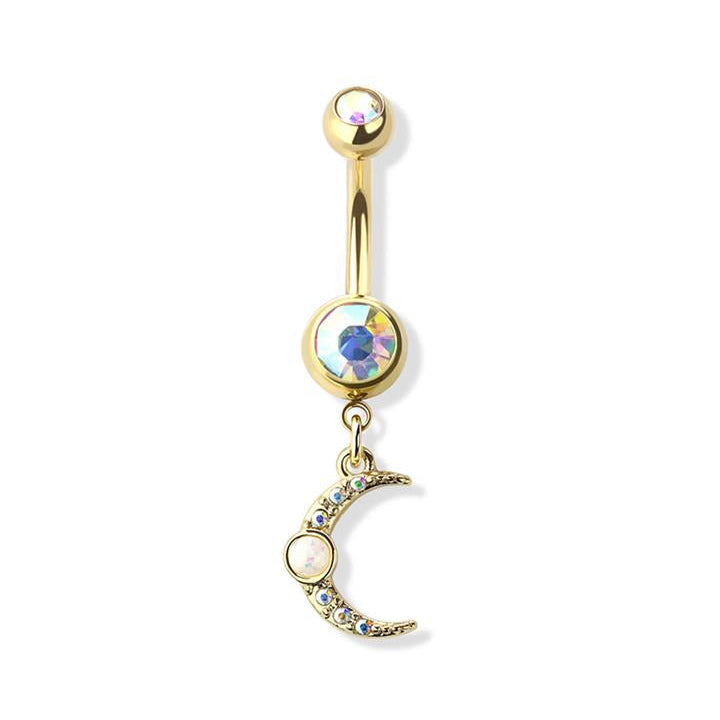 Sparkle Multicolor Crystal Moon Navel Dangle 14g