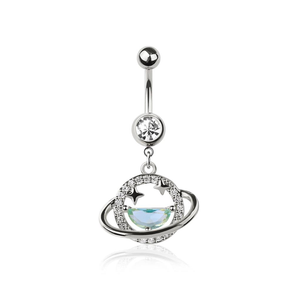 Saturn Moonstone Crystal Navel Dangle 14g