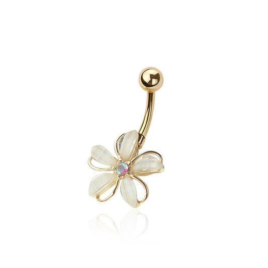 White Sparkle Orchid Navel Barbell 14g