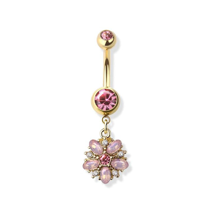 Jeweled Blossom Crystal Navel Dangle 14g