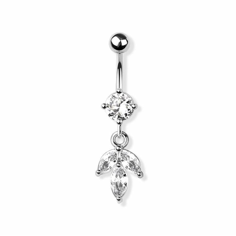 Tri-Marquise Claw-set Floral Navel Dangle 14g