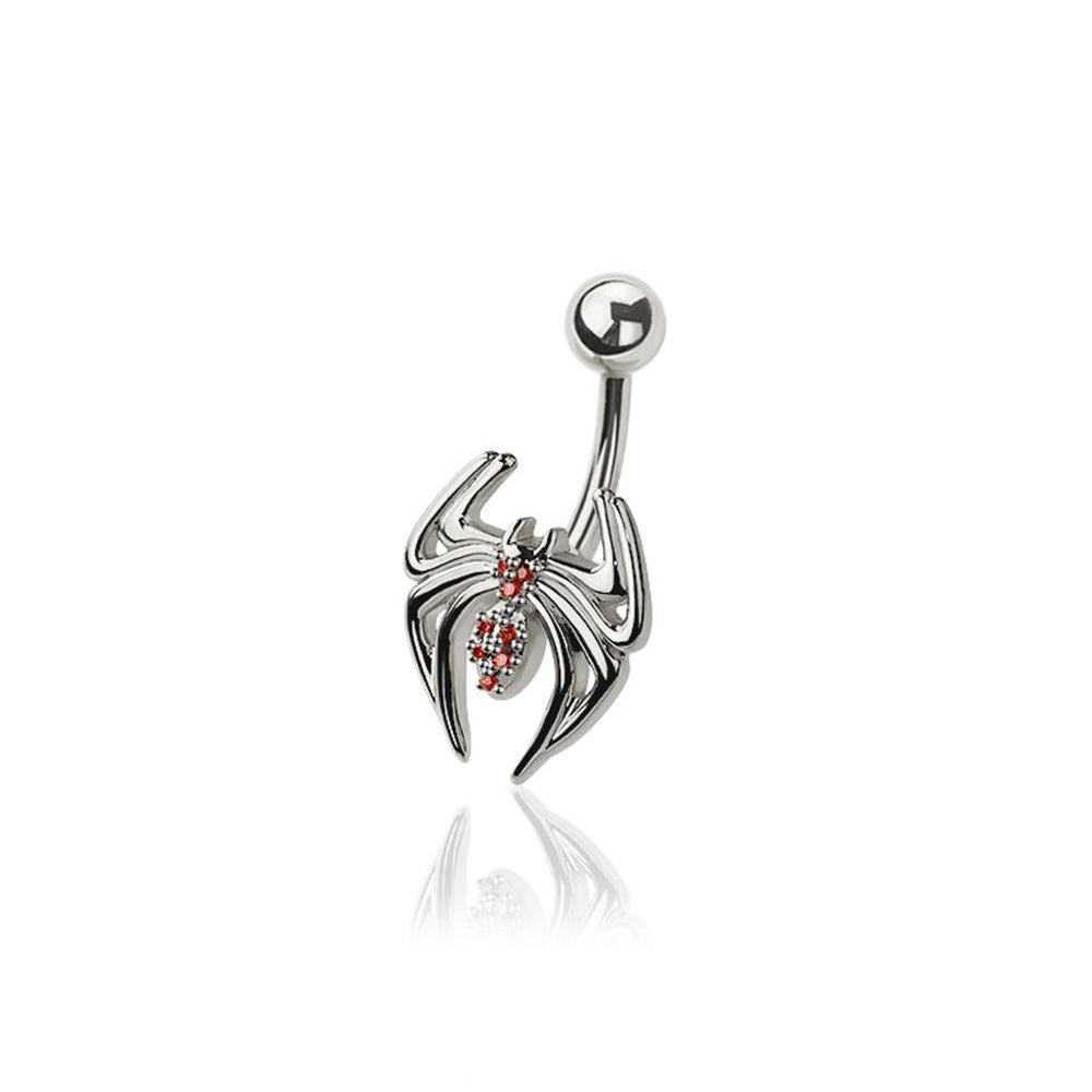Red Crystal Gothic Spider Navel Barbell 14g