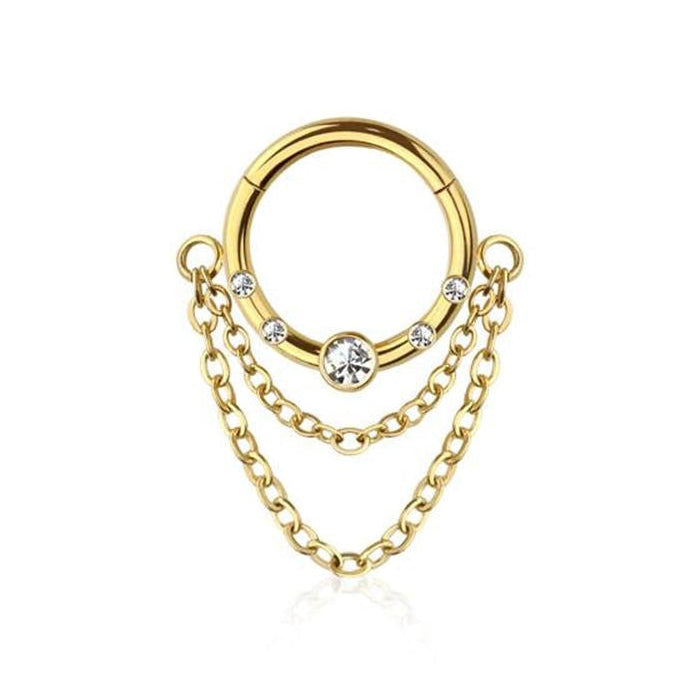 Premium Double Chain Crystal Segment Ring 16g