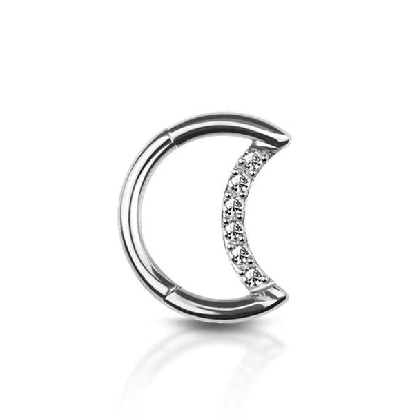 Premium Crescent Moon Crystal Segment Ring 16g