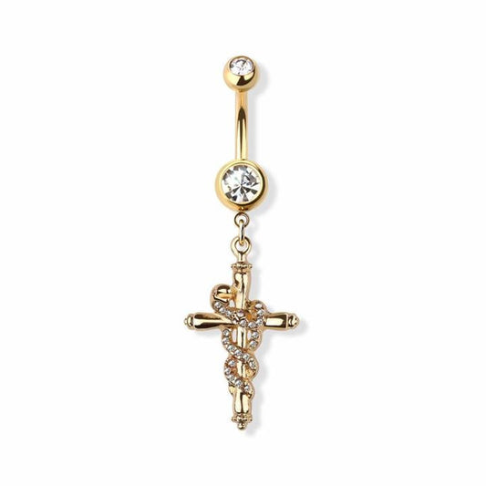 Claw-Set Serpent Cross Navel Dangle 14g