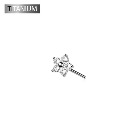 Premium G23 Titanium Five-Petal Flower Crystal Threadless Top