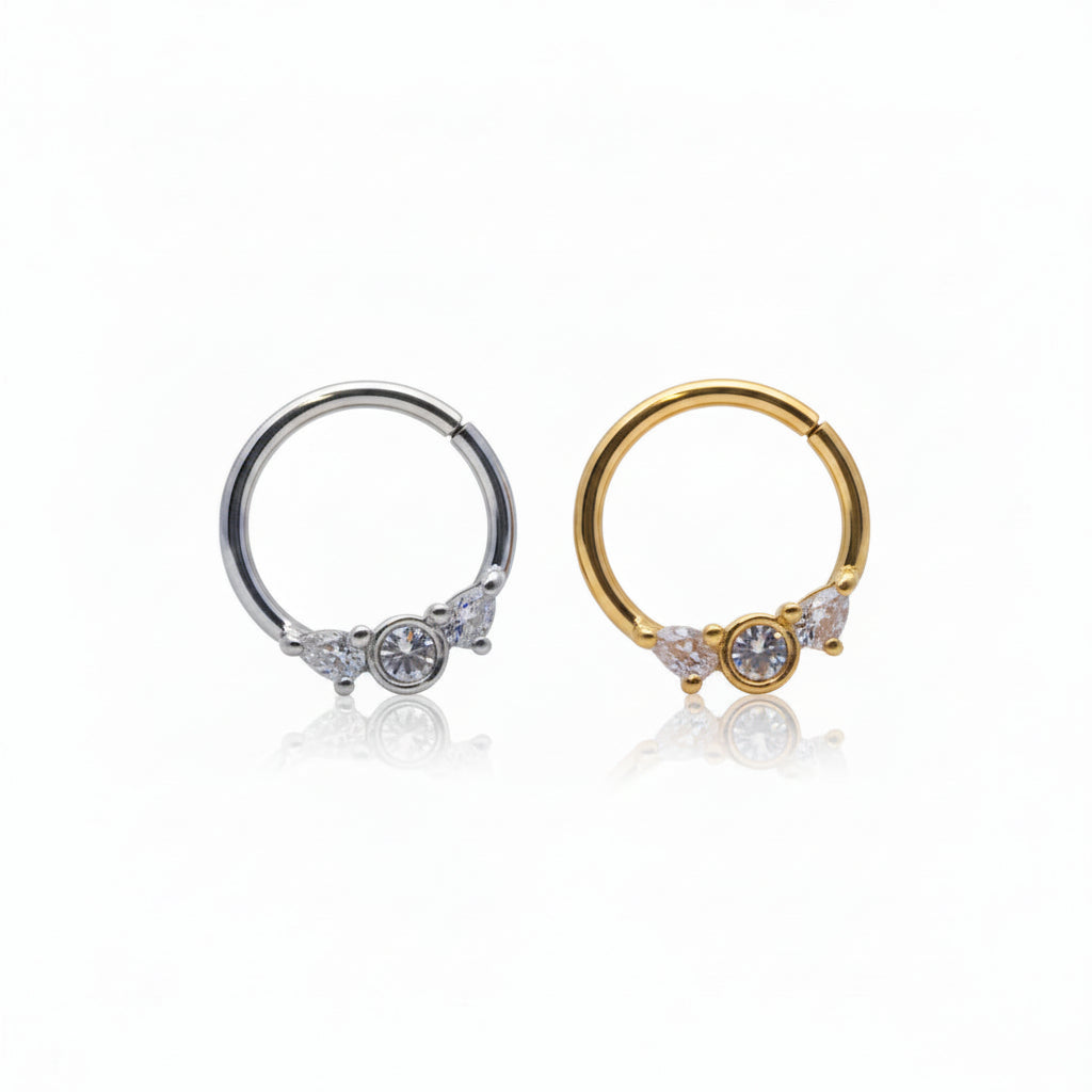 2 Claw-Set Teardrop + Circle Crystal Bendable Ring 16g