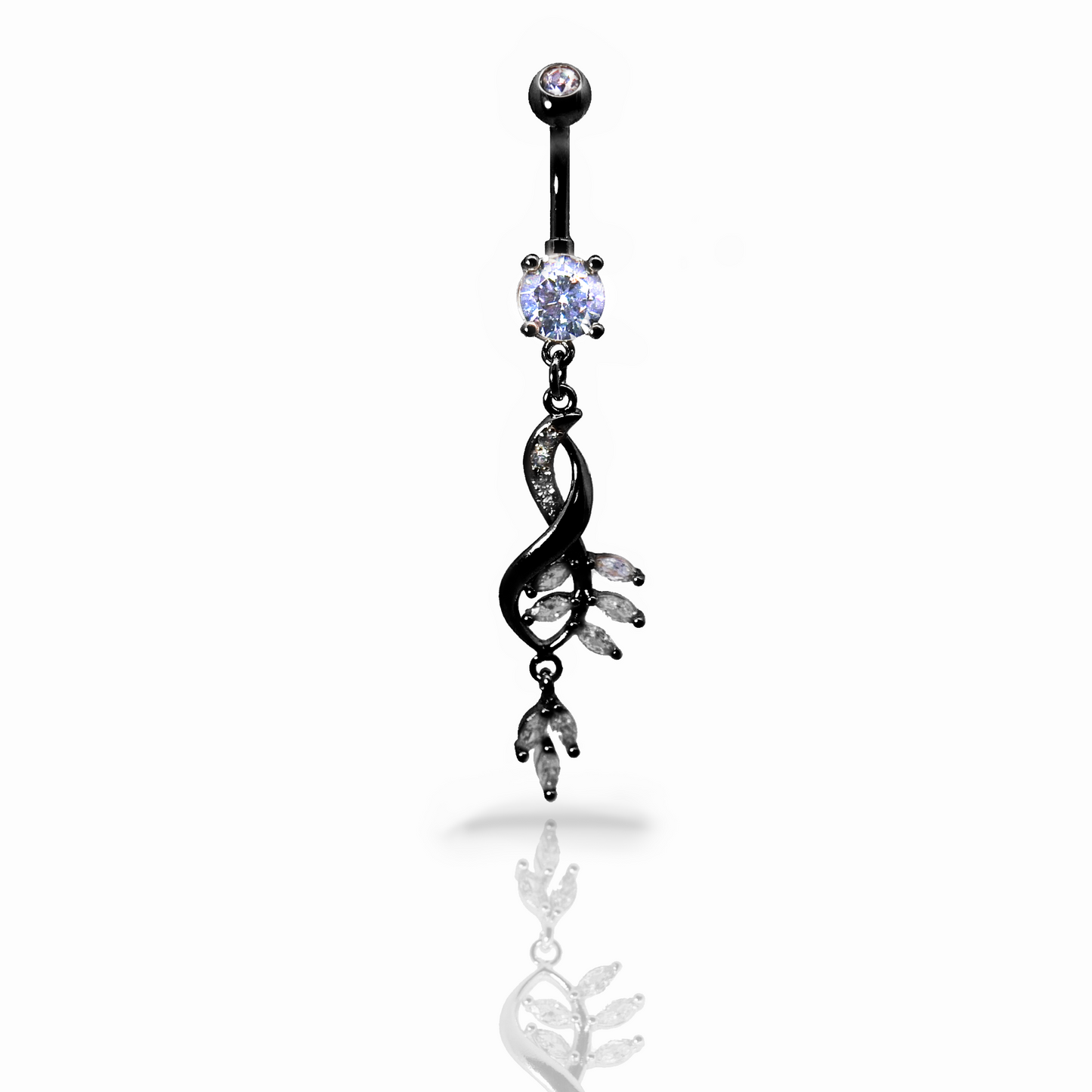 Sparkle Tree Leaf Dangle Belly Button Piercing - Blackline