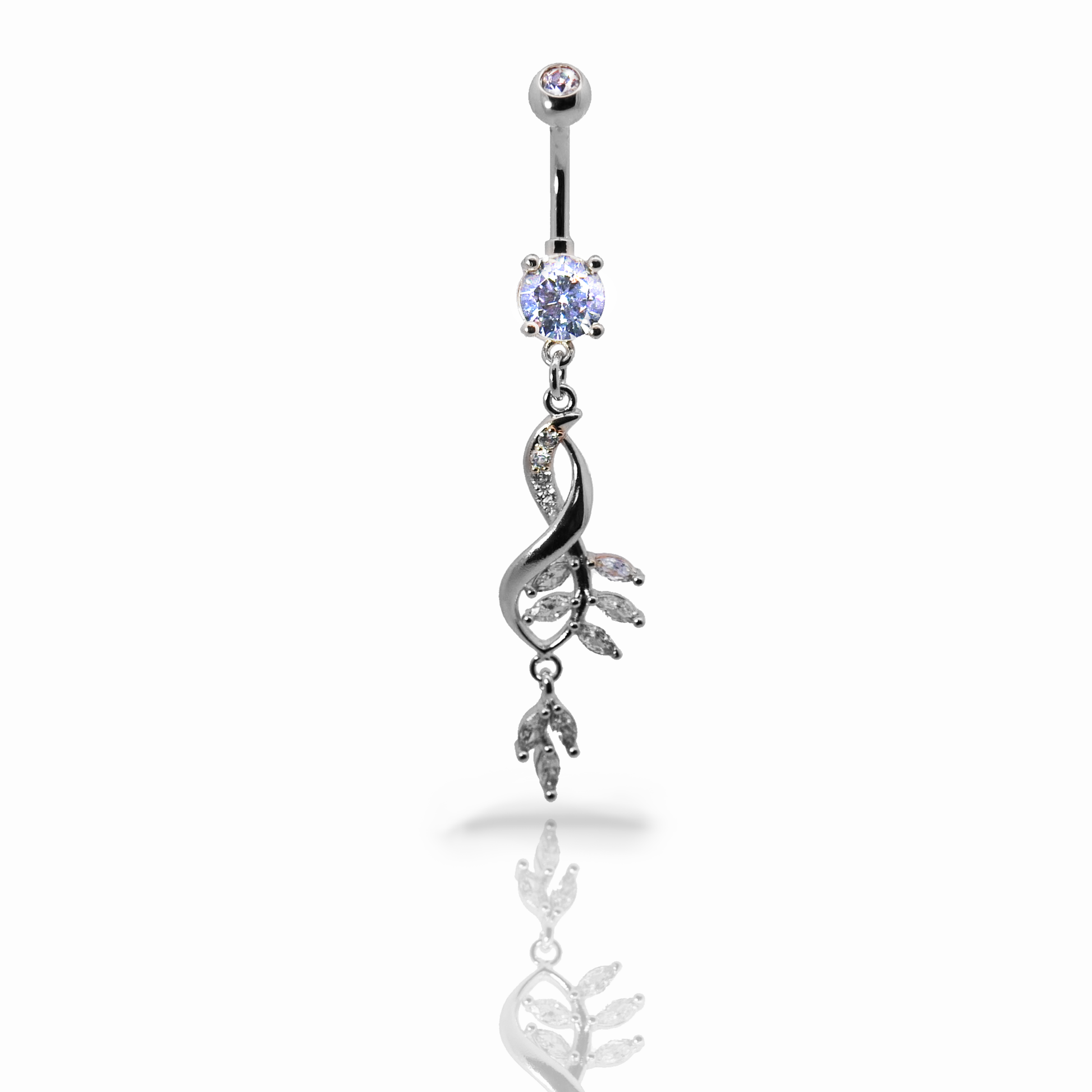 Sparkle Tree Leaf Dangle Belly Button Piercing - Surgical Steel