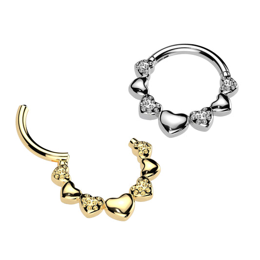 Premium Alternating Hearts Hinged Segment Ring 16g