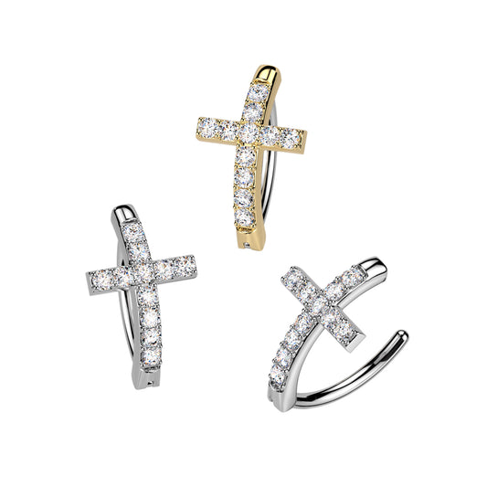 Claw-Set Crystal Navel Cross Clicker 14g