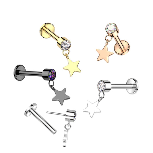 Premium G23 Titanium Luxe Star Dangle Threadless Flat Back