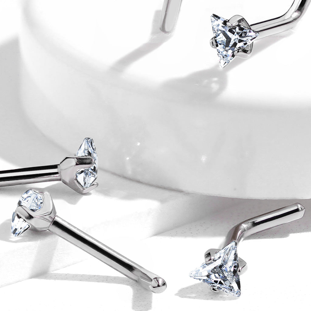 Premium G23 Titanium Claw-Set Triangle Crystal Nose Pin