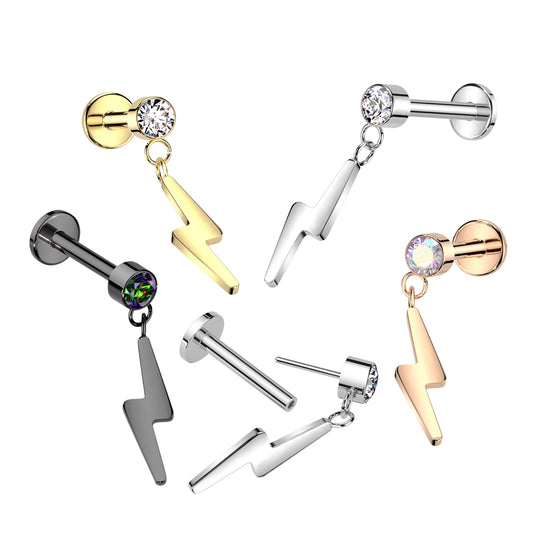Premium G23 Titanium Luxe Lightning Dangle Threadless Flat Back