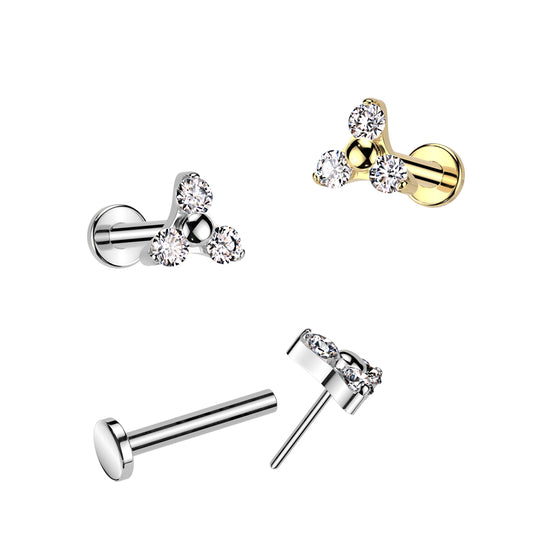 Premium G23 Titanium Triple Claw-Set Crystal Threadless Flat Back