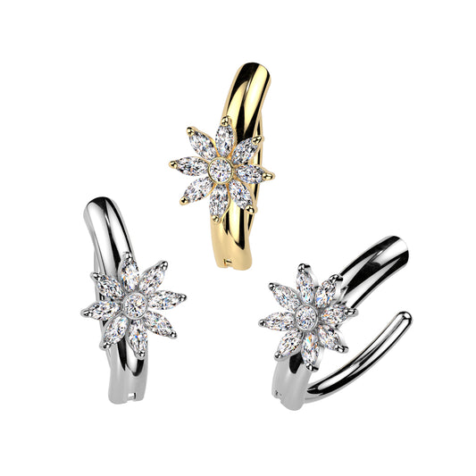 Claw-Set Centered Eight-Petal Crystal Flower Clicker 14g