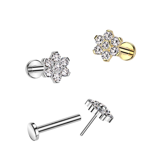 Premium G23 Titanium Claw-Set Flower Crystal Threadless Flat Back