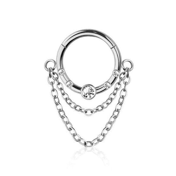 Premium Double Chain Crystal Segment Ring 16g
