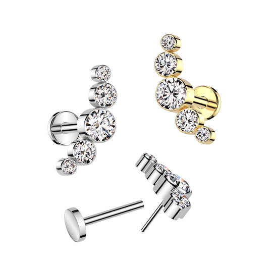 Premium G23 Titanium 5 Crystal Cluster Threadless Flat Back