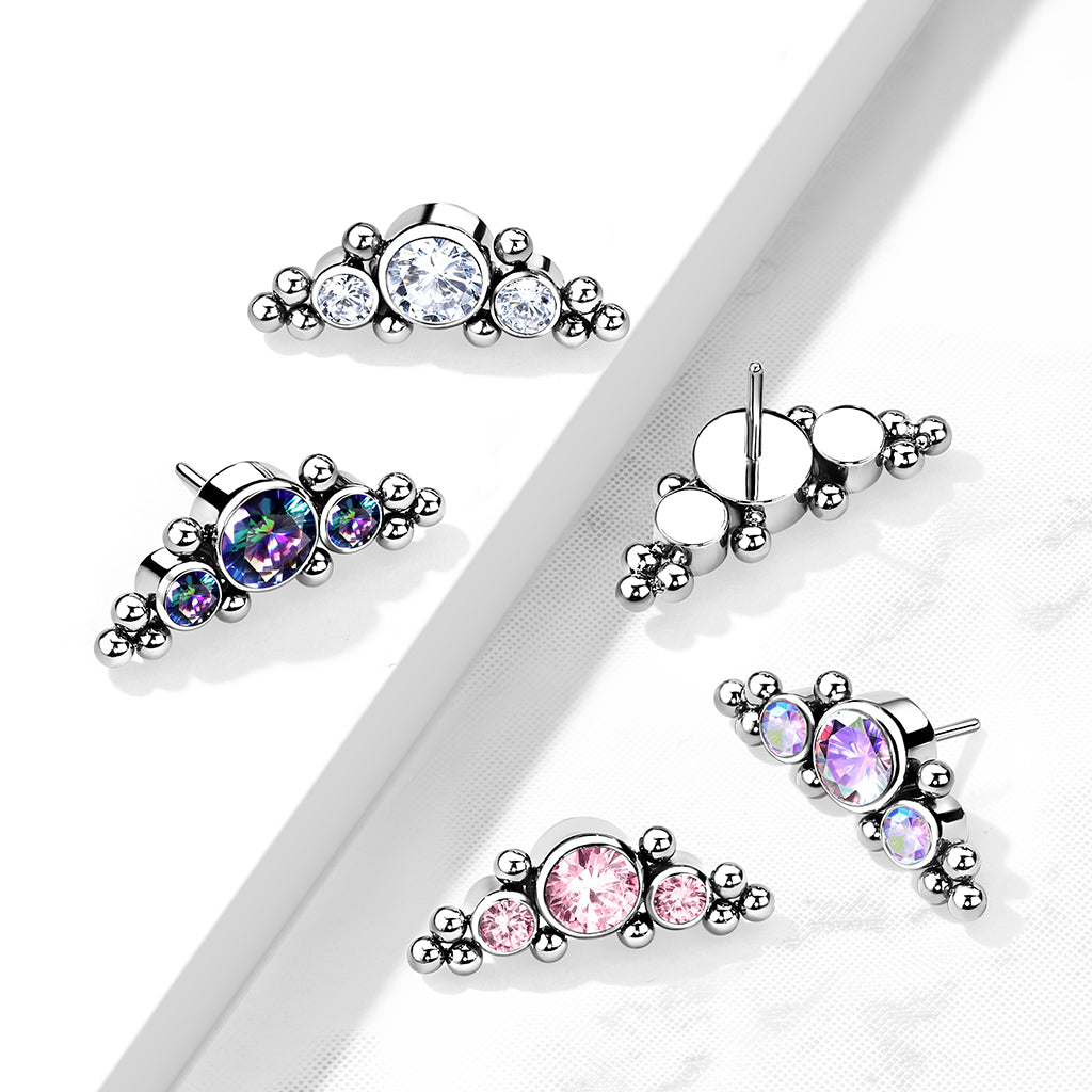 Premium G23 Titanium Crystal Dotwork Cluster Threadless Top