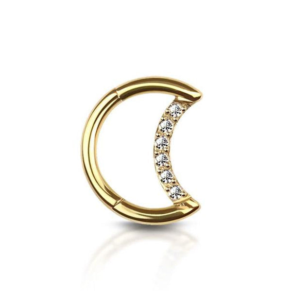 Premium Crescent Moon Crystal Segment Ring 16g