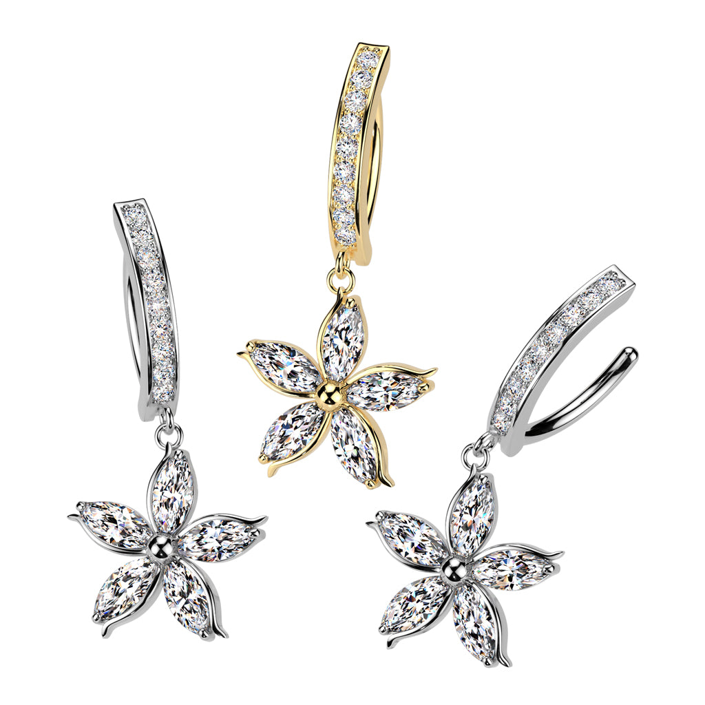 Claw-Set Crystal Flower Dangle Clicker 14g