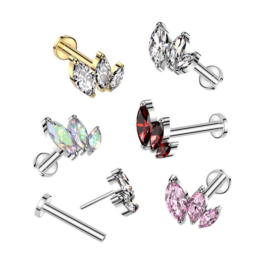 Premium G23 Titanium Curved Marquise Threadless Flat Back