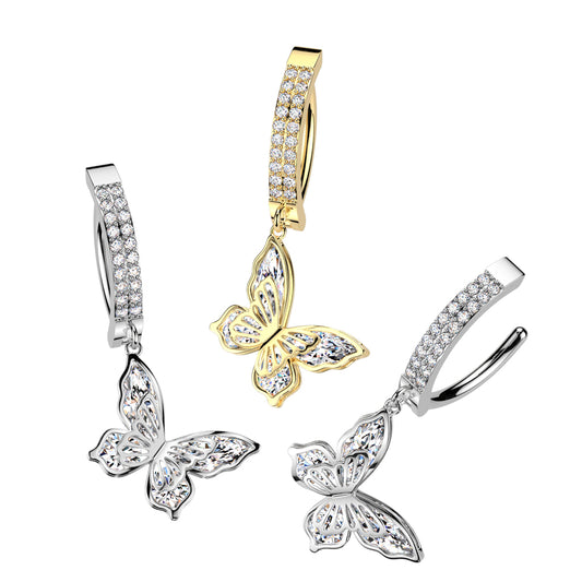 Claw-Set Crystal Butterfly Dangle Clicker 14g