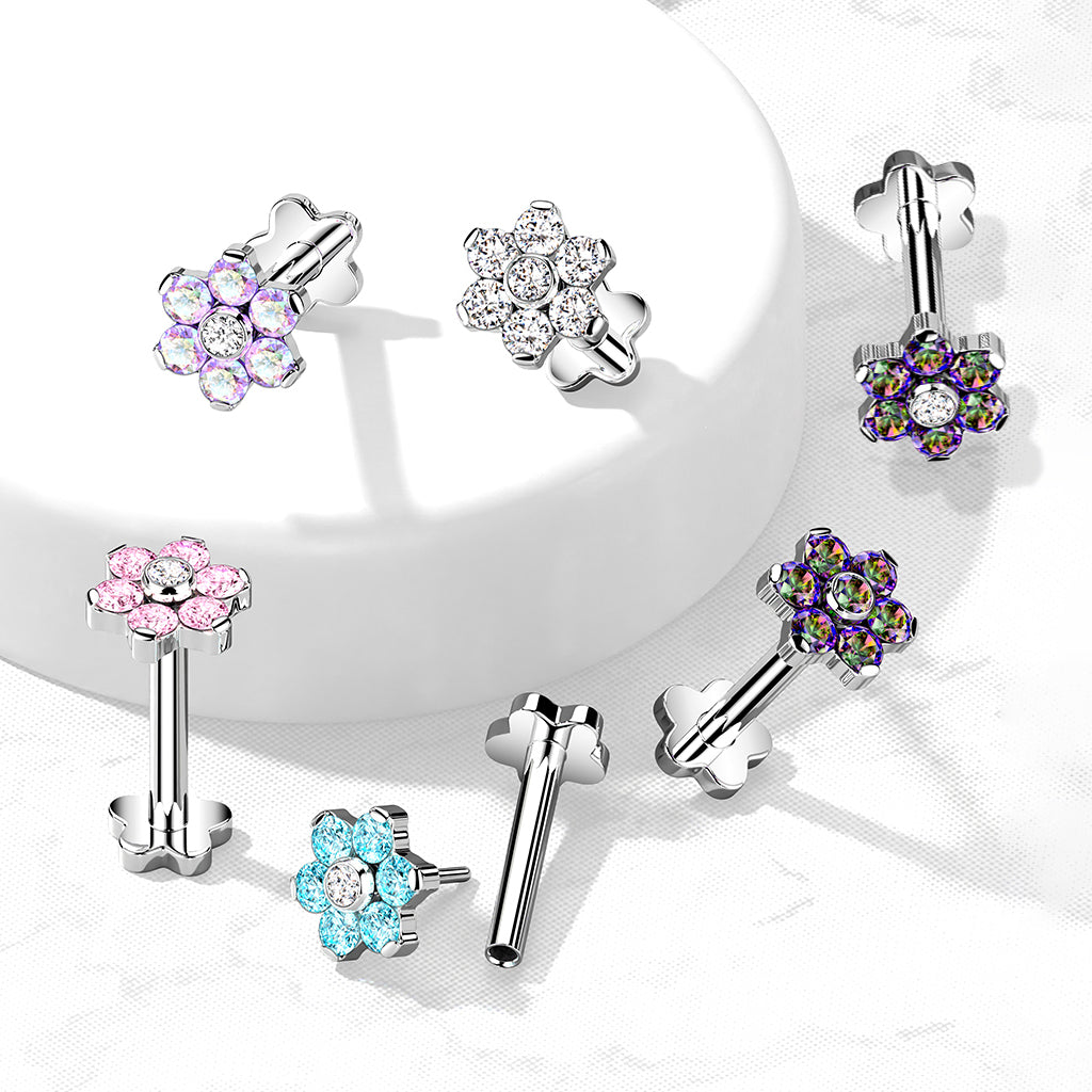 Premium G23 Titanium Flower Base Crystal Threadless Flat Back
