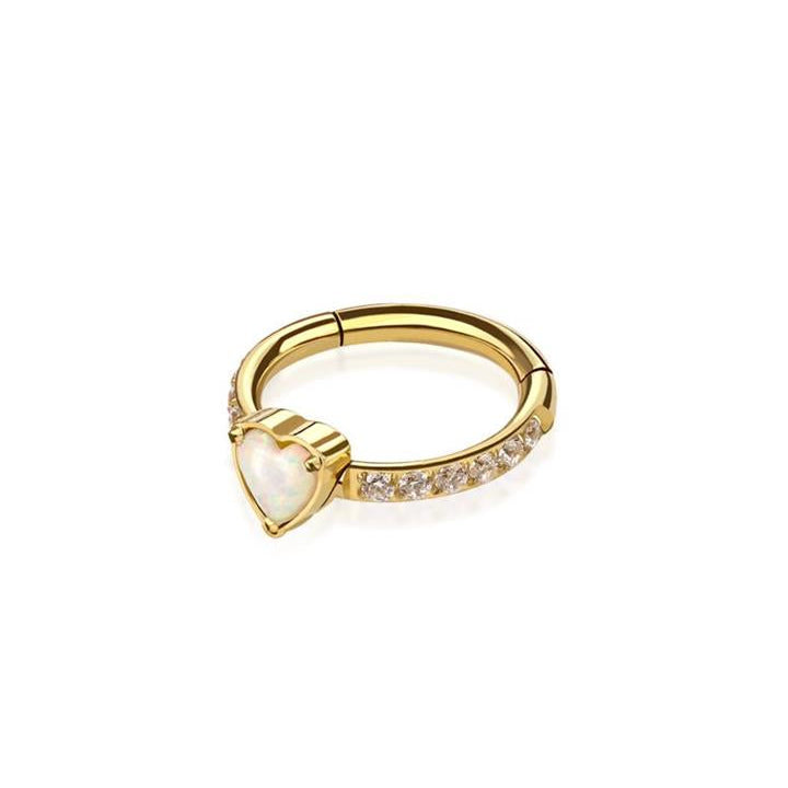 Premium Heart Pearl Crystal Segment Ring 16g